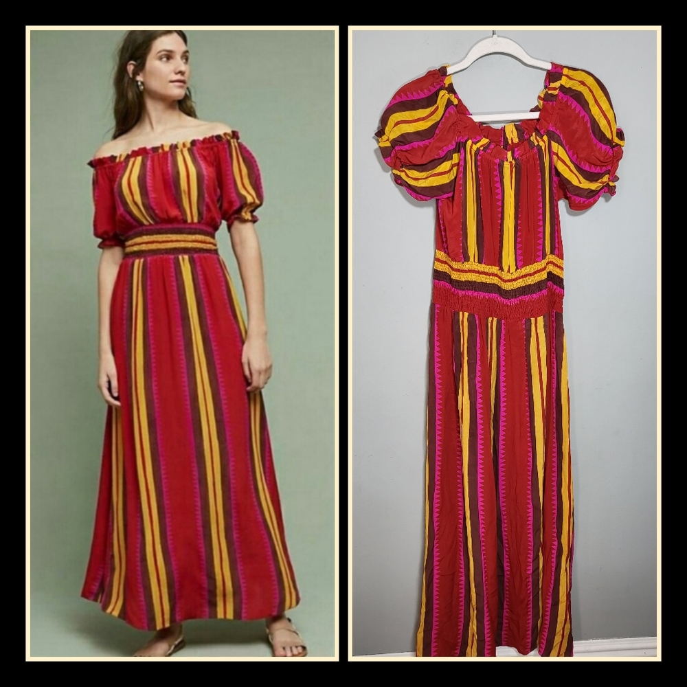 Anthropologie ANUPAMAA Size Small Silk Dress Off Shoulder Bohemian Maxi